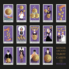 Minor Arcana Tarot cards. Pentacles From Ace to the figures of the Court. JPG High resolution