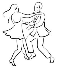 Beautiful young couple. The girl and the guy are dancing. Creative art. Graphic image. Vector illustration.