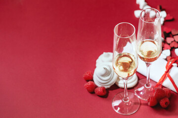 Celebration of valentines day with two Champagne glasses