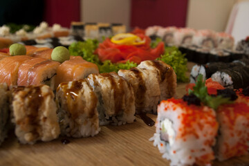 sushi set on a plate close up