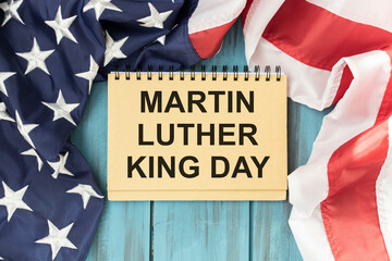 Martin Luther King Day. Blurred flag of United States of America - obrazy, fototapety, plakaty