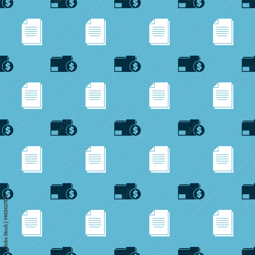 Poster set finance document folder and document on seamless pattern. vector.
