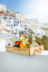 Wine and fruit for two on Santorini
