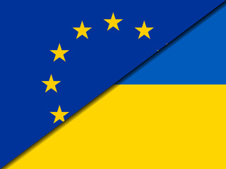 European Union anf Ukraine flags intersection crossing illustaration
