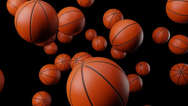 Many basketball balls on black background.
Abstract 3d animation for background.
