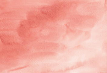 Fototapeta premium Watercolor light coral color gradient background. Stains on paper