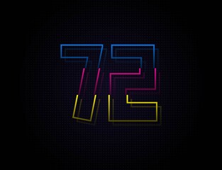72 number colorful outline stroke font. Trendy, dynamic creative style design. Vivid vector font for logo, brand label, design elements, nightlife, application etc