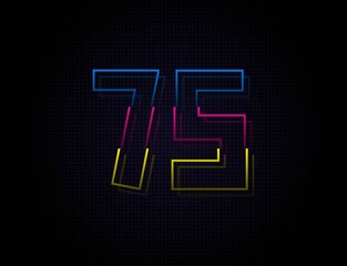 75 number colorful outline stroke font. Trendy, dynamic creative style design. Vivid vector font for logo, brand label, design elements, nightlife, application etc