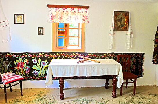 BUSHA, UKRAINE- JULY 28, 2012: Interior of typical Ukrainian house at Historical and Cultural Reserve "Busha", Vinnytsia region, village Busha, Ukraine.
