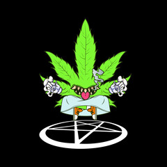 Vector Illustration of a Cannabis Plant, with Demonic Elements