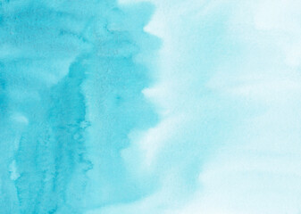 Watercolor light blue gradient soft background hand painted. Aquarelle sky blue texture. Stains on paper.