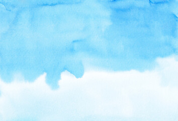 Watercolor light blue and white soft background. Cerulean liquid aquarelle backdrop. Blurred texture
