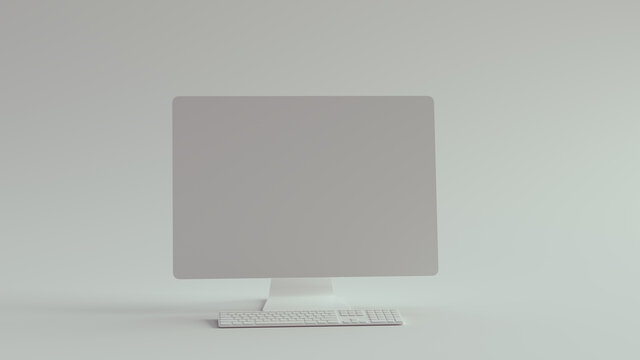 White Desktop Computer and Slim Keyboard 3d illustration render