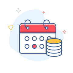Calendar and money outline icon. Payday illustration.