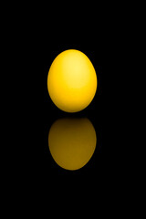 Golden egg with reflection, isolated on black background.