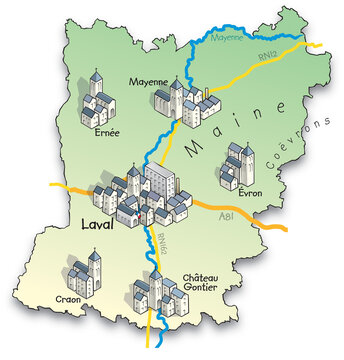 53 Carte du d&eacute;partement de la Mayenne