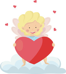 Valentines day cupid with wings and hearts vector image