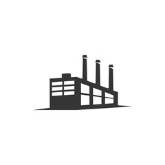 Obraz premium Vector graphic of industrial building factory logo icon silhouette isolated, chimney, windows, factory icon