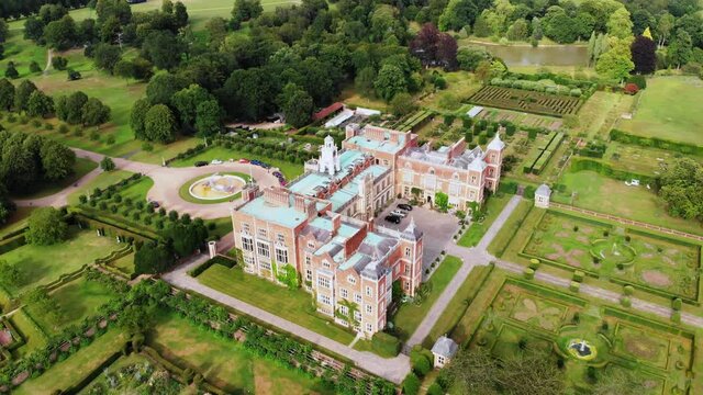 A beautiful aerial drone shot of Hatfield house