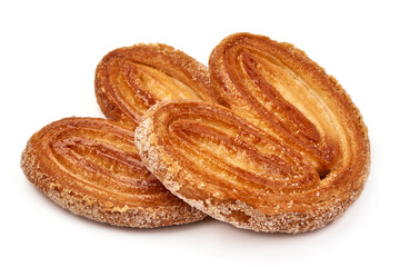 Sugared puff pastry cookies, isolated on white background