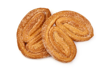 Sugared puff pastry cookies, isolated on white background