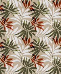 Seamless graphic leaf pattern, plant print. 