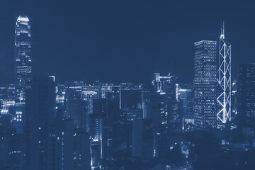 Hong Kong at night Classic blue tone