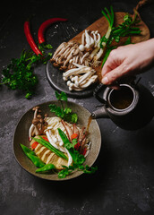 Chicken ramen with  shimeji mushrooms