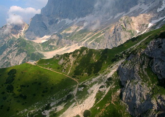 Fototapeta na wymiar Südwandhütte at the south face of Dachstein, Austria, Europe 