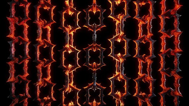 Spiky Metal Chain VJ Loop is a motion graphics clip featuring demonic chains with spikes and hell glow. This video is perfect for VJ thematic sets, metal and gothic festivals, Halloween rave parties