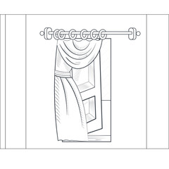  sketch line open door with curtain