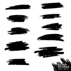 Vector grunge black paint, ink brush stroke, brush. Dirty artistic design element. Abstract black paint ink brush stroke for your design use frame or background for text. set - Vector