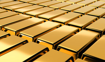 Gold ingots in a row with out text financial concepts 3D rendering