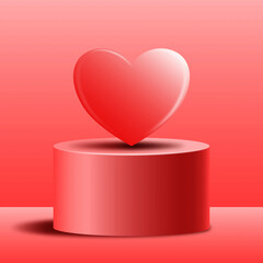 Shape of heart with pink color on stage. Template of pink and red color with light and shadow vector background.