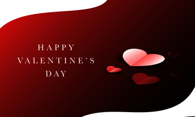 White heart and red heart with shadow on gradient of red background. Vector shape of heart.