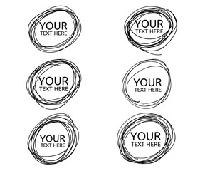 Hand drawn circle line sketch. Vector set circular scribble doodle round circles,  message note mark design element. Pencil, pen, graffiti bubble, ball draft illustration. - Vector