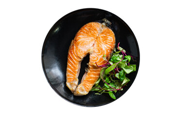 salmon seafood fried bbq fish in plate grilled omega ready to eat on the table meal snack top view copy space food background rustic image pescetarian diet