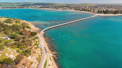 Granite Island, Australia. Aerial view of coastline on a beautiful morning
