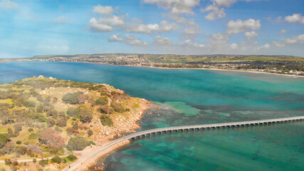 Granite Island, Australia. Aerial view of coastline on a beautiful morning
