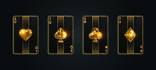 Poker card ace metallic black and gold texture shining poker cards shining - obrazy, fototapety, plakaty