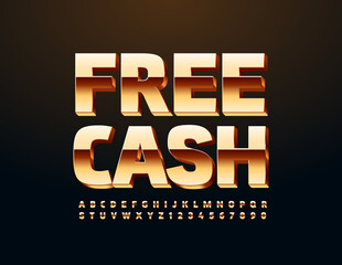 Vector premium logo Free Cash. 3D Elite Font. Shiny Golden Alphabet Letters and Numbers set
