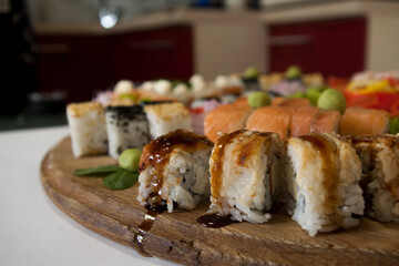 unagi sushi close up, sushi set