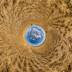 Blue little planet. Inversion of tiny planet transformation of spherical panorama 360 degrees....
