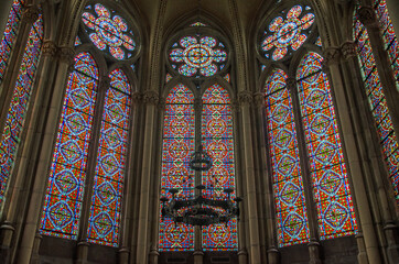 Obraz premium Colourful Stained Glass Windows, Church of St Mary, Itchen Stoke