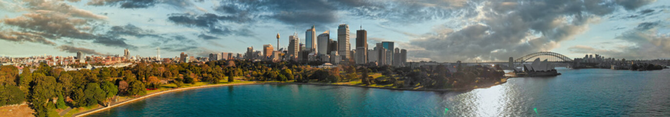 Fototapeta na wymiar Panoramic aerial view of Sydney from Sydney Harbour Bay