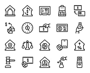 Bank Icon Set . Deposit, Savings, Loan, Interest, Bank Icon - Vector Illustration .