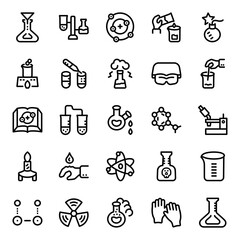 Chemistry Icon Set . Laboratory, Experiment, Lab, Flask, Research Icon - Vector Illustration .