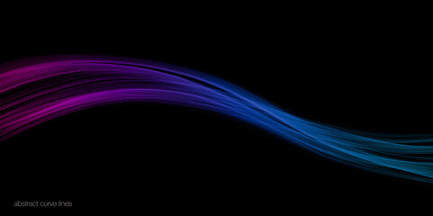 Abstract curve light lines flowing colorful purple blue green isolated on black background with space for text in concept of technology, digital, science, music