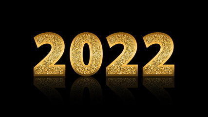 Golden text lettering 2022 with glitter