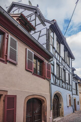Street scene with colorful traditional French houses in Colmar old town. Colmar is a charming town in Alsace. Colmar, France.